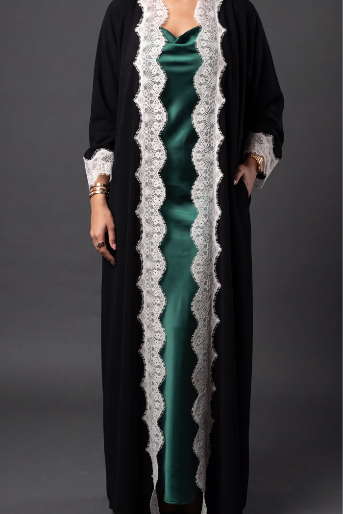 Colette Abaya – Open-Front Crepe with Eyelash Lace
