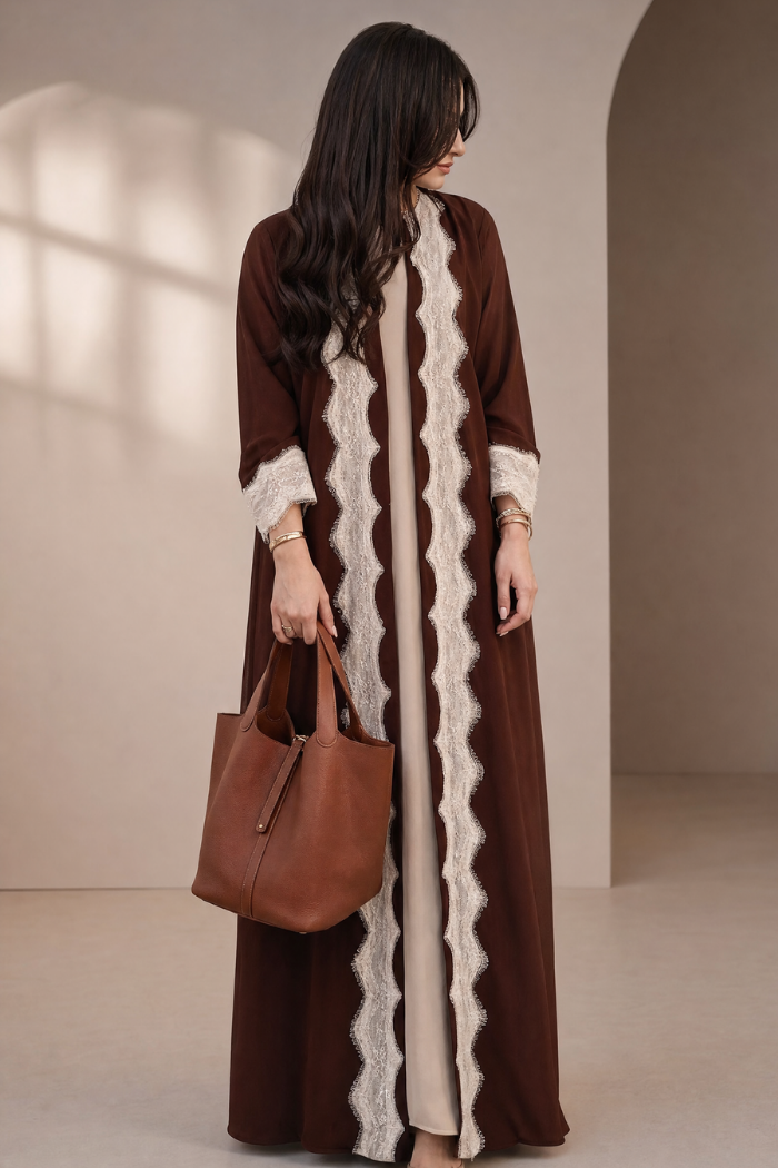 Colette Abaya – Open-Front Crepe with Eyelash Lace