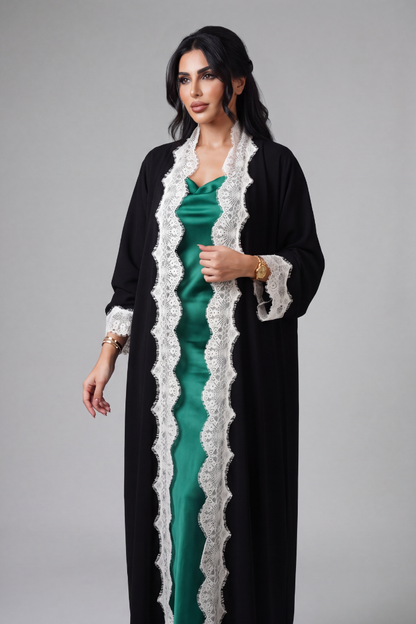 Colette Abaya – Open-Front Crepe with Eyelash Lace
