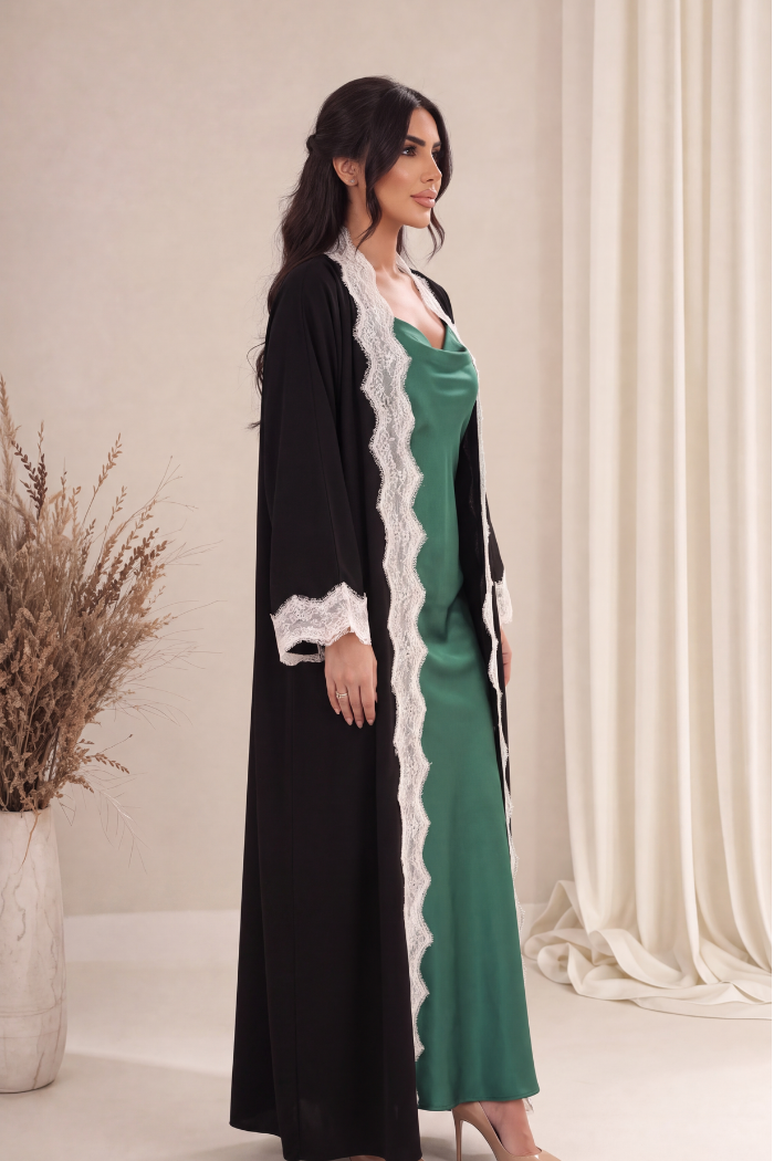 Colette Abaya – Open-Front Crepe with Eyelash Lace