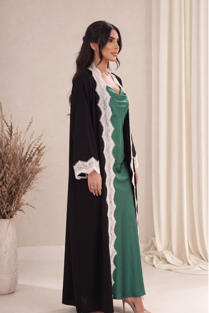 Colette Abaya – Open-Front Crepe with Eyelash Lace