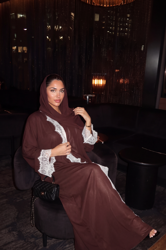 Colette Abaya – Open-Front Crepe with Eyelash Lace