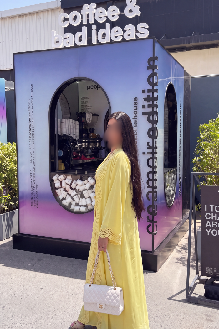 Mimosa Abaya – Sun Yellow Chiffon with Scalloped Crochet