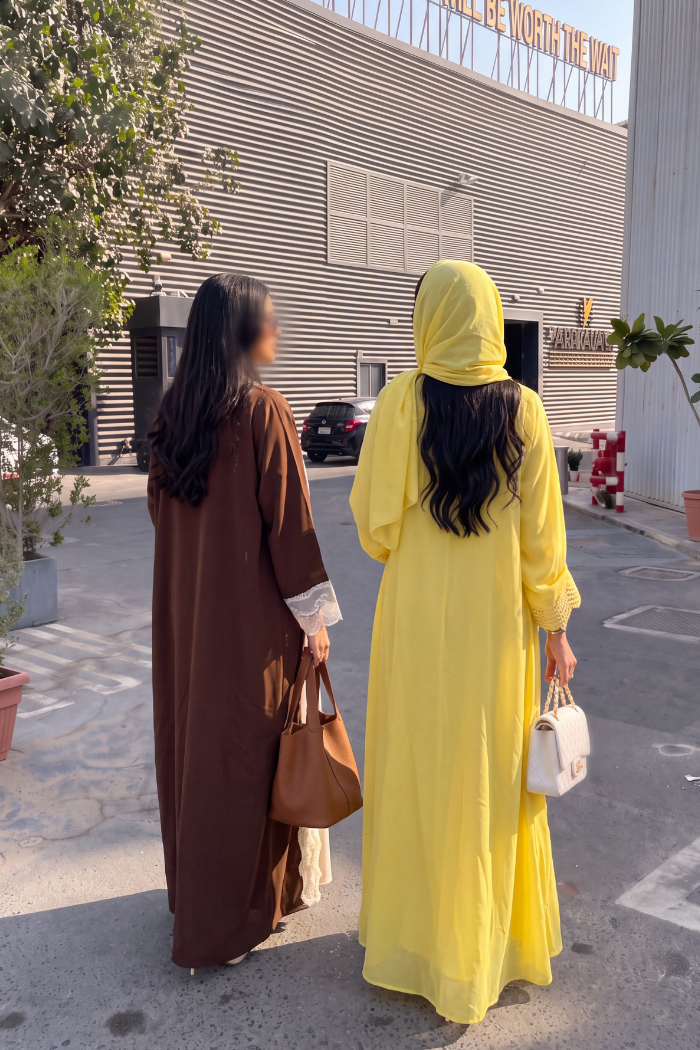 Mimosa Abaya – Sun Yellow Chiffon with Scalloped Crochet